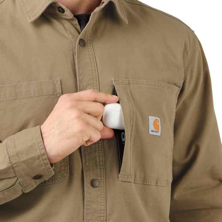 Rugged Flex? Relaxed Fit Canvas Fleece-Lined Snap-Front Shirt Jac - Image 4